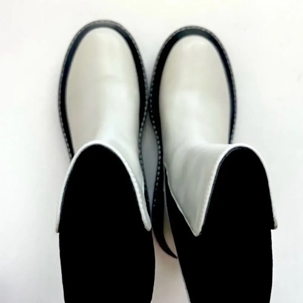 Tory Burch Benton Chelsea Boot Size 8 White Leather Black Lug Platform Sole New